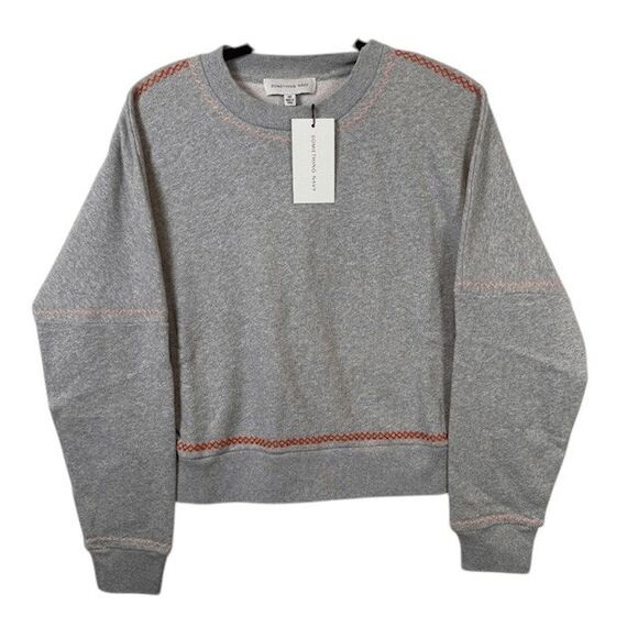 NEW! Something Navy Dollie Embroidered Sweatshirt Gray Boxy Oversized XS - Picture 3 of 13